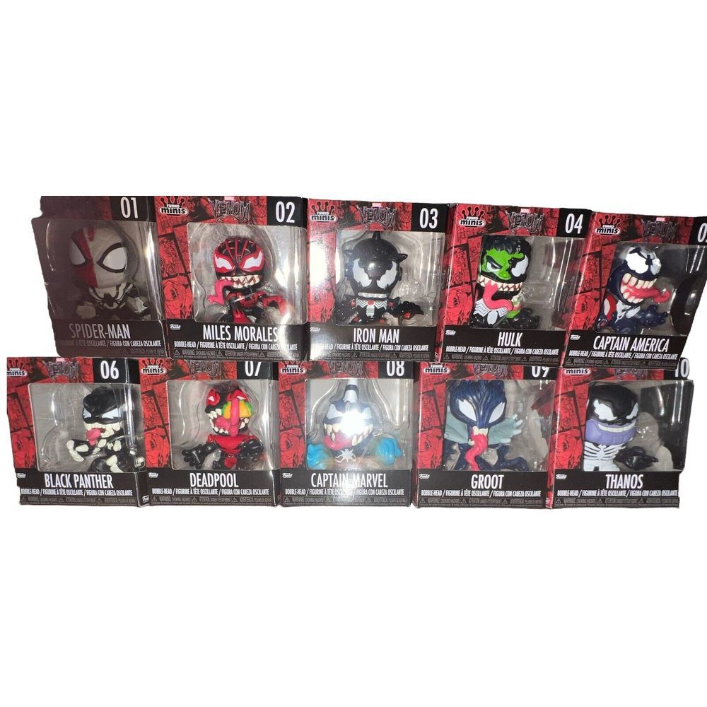Funko Minis Bobble-Head Marvel Venom Complete Set Of 10 With Display Box